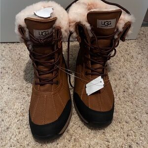 UGG Brown and Black Winter Rain Boots with Plush Lining